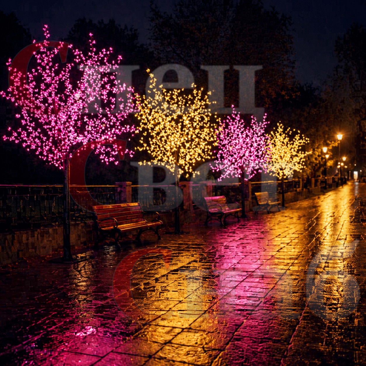 розовая и тепло-белая сакуры